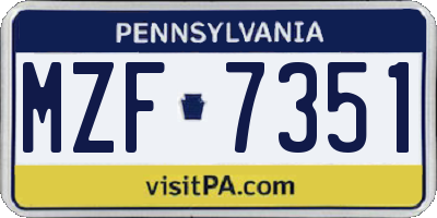 PA license plate MZF7351