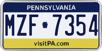 PA license plate MZF7354