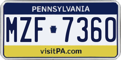 PA license plate MZF7360