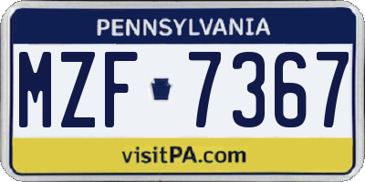 PA license plate MZF7367