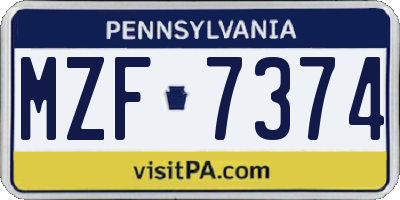 PA license plate MZF7374