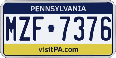 PA license plate MZF7376