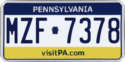 PA license plate MZF7378