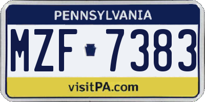 PA license plate MZF7383