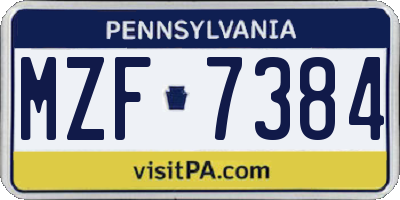 PA license plate MZF7384