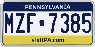 PA license plate MZF7385