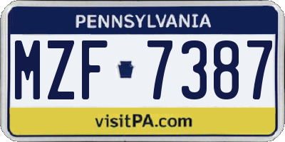 PA license plate MZF7387