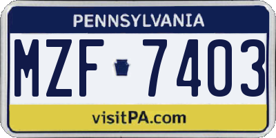 PA license plate MZF7403