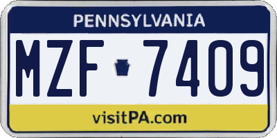 PA license plate MZF7409