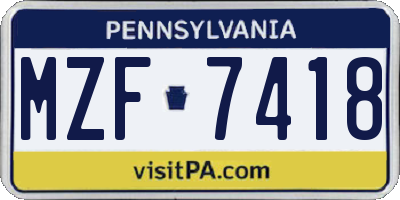 PA license plate MZF7418