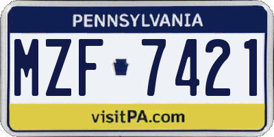 PA license plate MZF7421