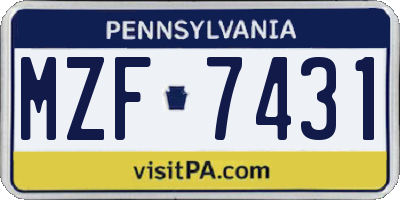 PA license plate MZF7431