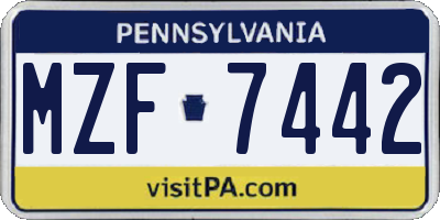 PA license plate MZF7442