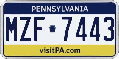 PA license plate MZF7443
