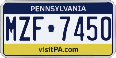 PA license plate MZF7450