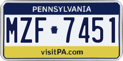 PA license plate MZF7451