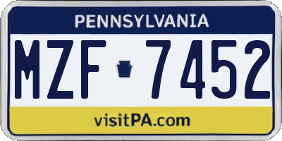 PA license plate MZF7452