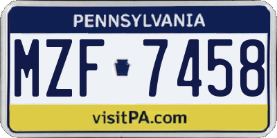 PA license plate MZF7458