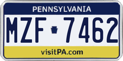 PA license plate MZF7462