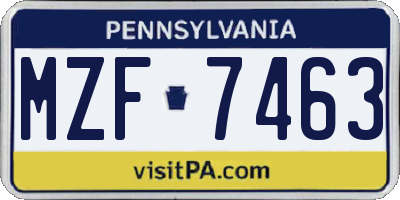 PA license plate MZF7463