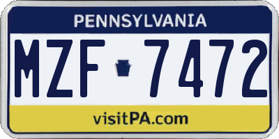 PA license plate MZF7472