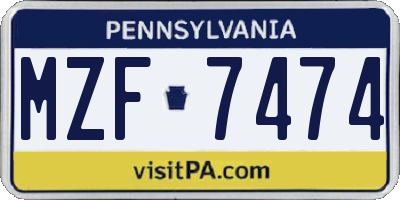 PA license plate MZF7474