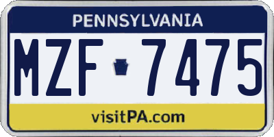 PA license plate MZF7475
