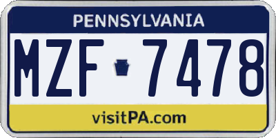 PA license plate MZF7478