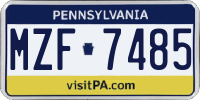 PA license plate MZF7485