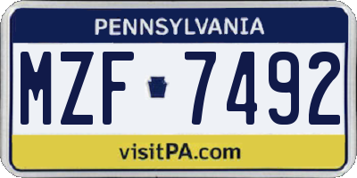 PA license plate MZF7492