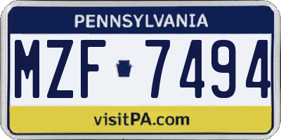 PA license plate MZF7494