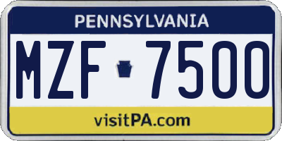 PA license plate MZF7500