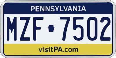 PA license plate MZF7502