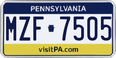 PA license plate MZF7505