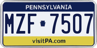 PA license plate MZF7507