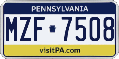 PA license plate MZF7508