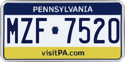 PA license plate MZF7520