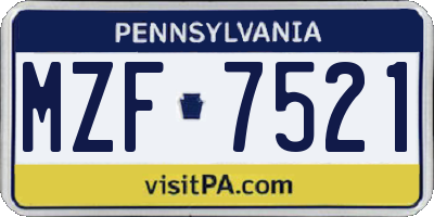 PA license plate MZF7521