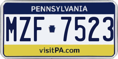 PA license plate MZF7523
