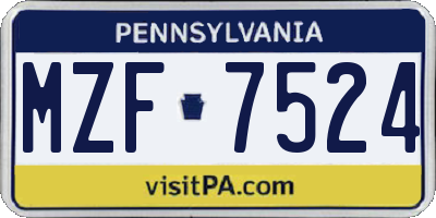 PA license plate MZF7524