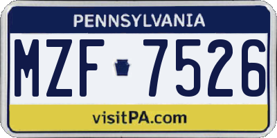 PA license plate MZF7526