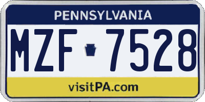 PA license plate MZF7528