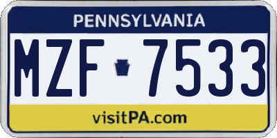 PA license plate MZF7533