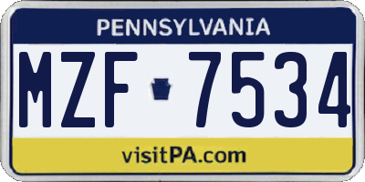 PA license plate MZF7534