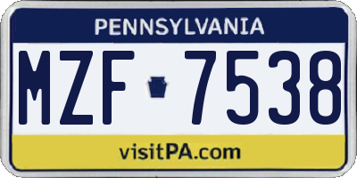 PA license plate MZF7538