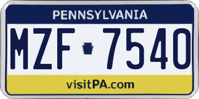 PA license plate MZF7540