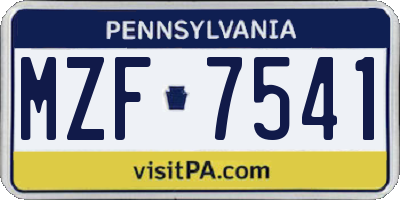 PA license plate MZF7541