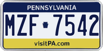 PA license plate MZF7542