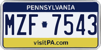 PA license plate MZF7543