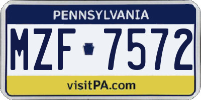 PA license plate MZF7572